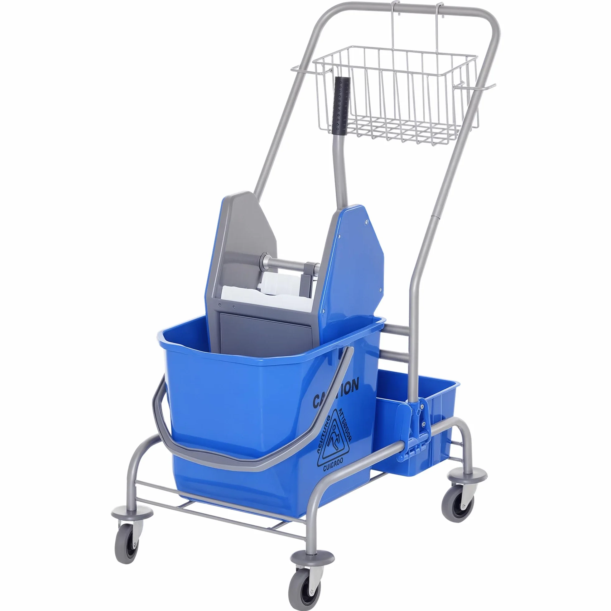 HOMCOM Chariot de Nettoyage Seau Roulant 25 L Essoreuse Crochet Serrière 4 Roulettes Bleu