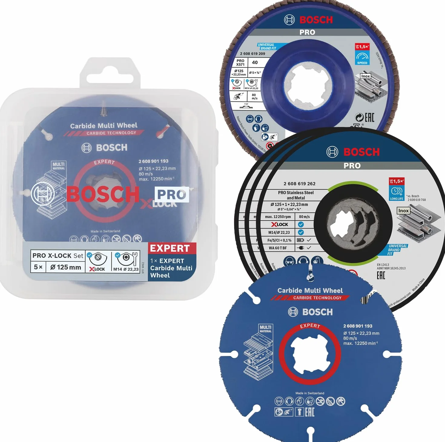 Bosch 5x PRO Cutting and Grinding Set pour X-Lock (pour Acier, Acier inoxydable, Ø 125 mm, Professional Accessoire Petite meuleuse angulaire)