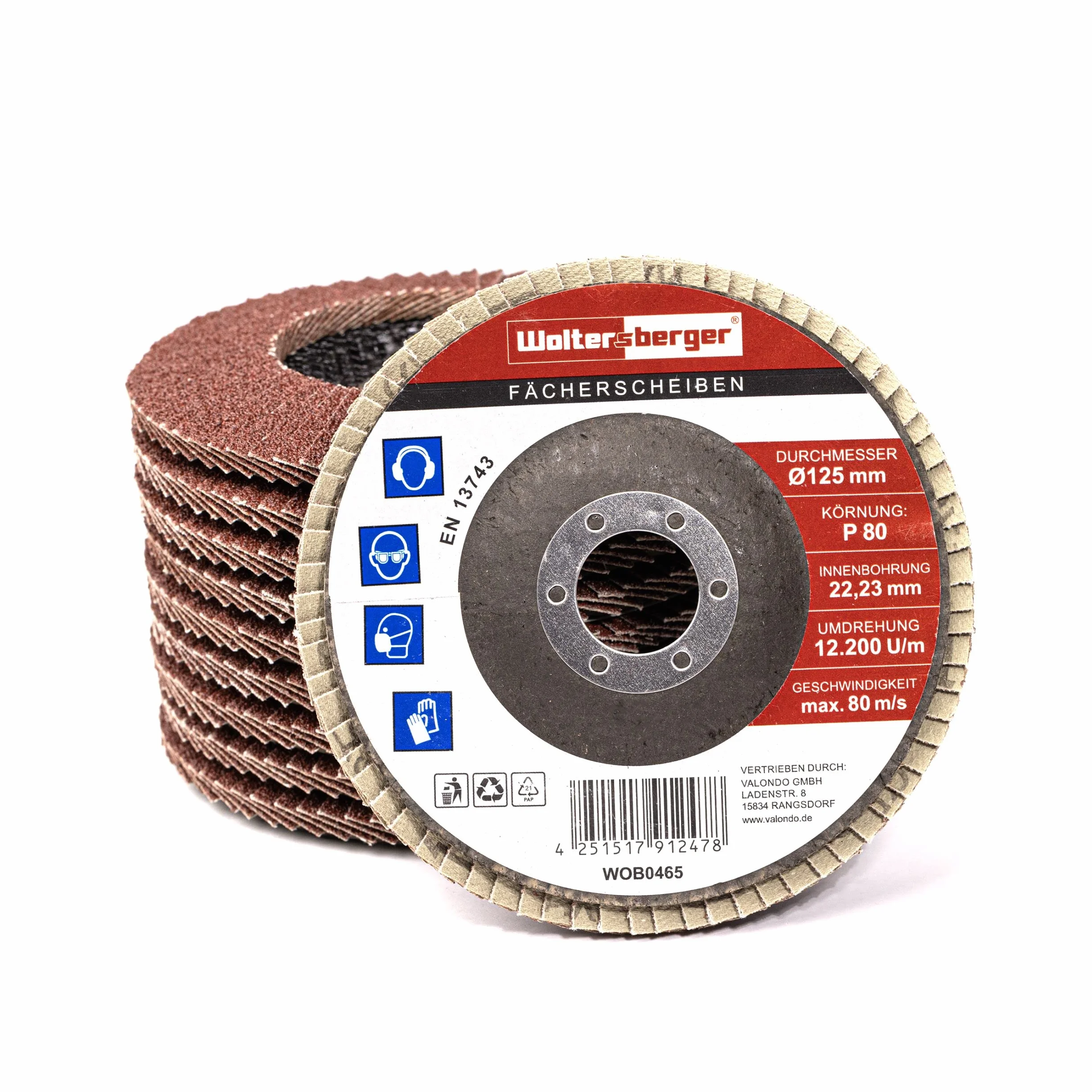 Woltersberger® Lot de 10 Disques Abrasifs à Lamelles, Disque de Meulage 125 mm Standard, Roues à feuillets abrasif Grain 120 pour métal et bois