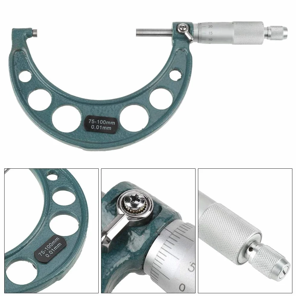 Micromètres Extérieurs Métriques 0-100mm, Jauge d'Épaisseur avec Étui, Mesure par Incréments de 0,01mm, 4 Pièces