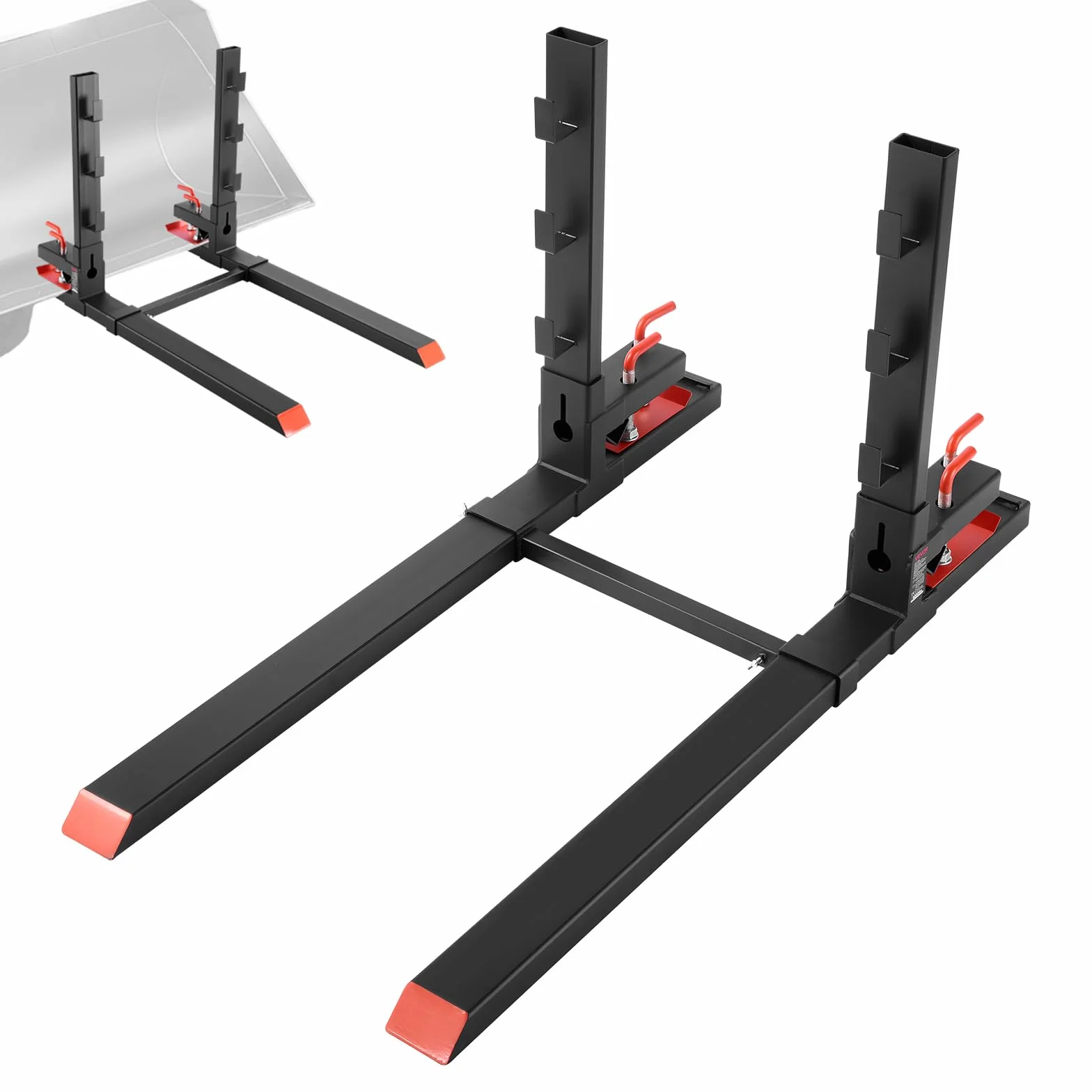 VEVOR Fourches à Palettes à Pince Charge 1814 kg Fourches à Godet Longueur 149 cm avec Anti-basculement, Barre Stabilisatrice Réglable, Compatible avec Godet de Chargeuses Compactes Tracteurs, Noir