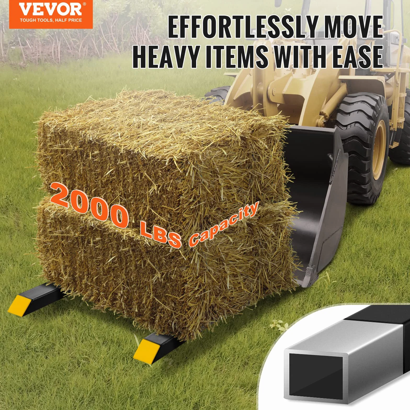 VEVOR Pinces sur Fourches à Palettes 1490x70x230 mm Fourches de Tracteur de Charge 907 kg Longueur Totale 149 cm avec Lame 109 cm pour Chargeur Tracteur à Godet Chariot Élévateur