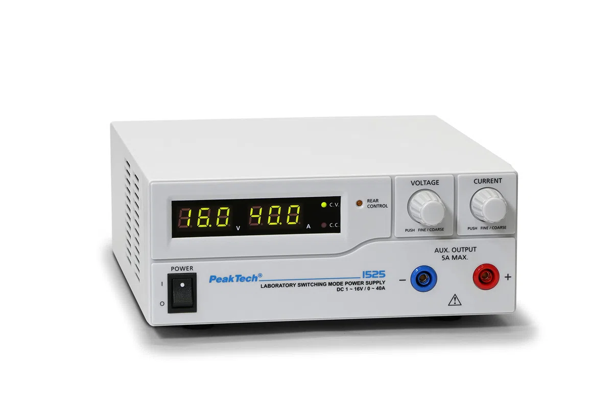 PeakTech 1525 - Générateur de Laboratoire DC 1-16V / 0-40A avec Affichage LED à 3 Chiffres, Alimentations, 3 Préréglages Enregistrables, Protection Contre Les Surcharges - 200~240V AC
