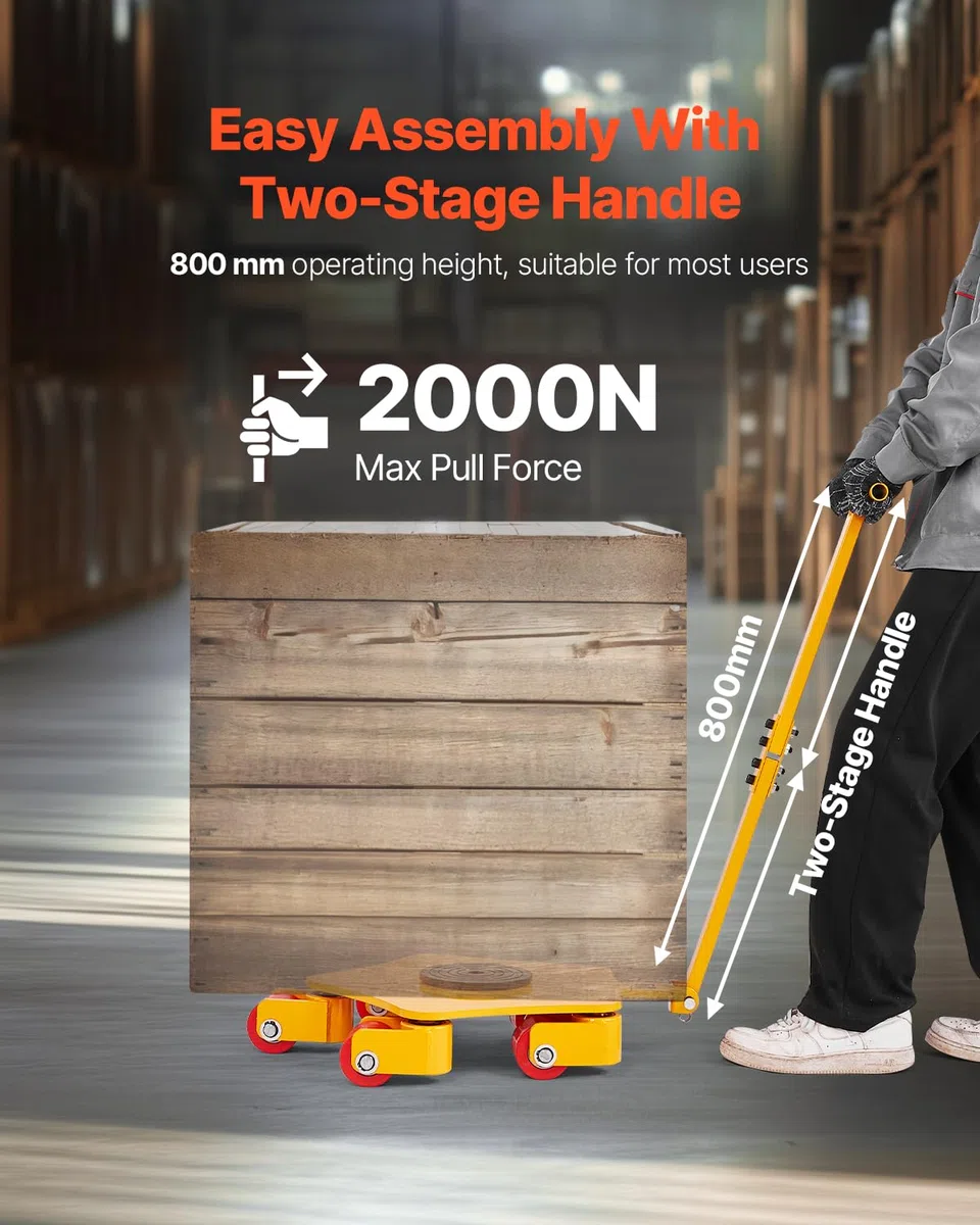 VEVOR Déménageur de Machines 3991,6 kg Chariot de Transport Charge Lourde avec Poignée, Disque 360°, 5 roulettes Pivotants, Transporteur Équipements Industriels en Acier Allié, pour Entrepôt Atelier