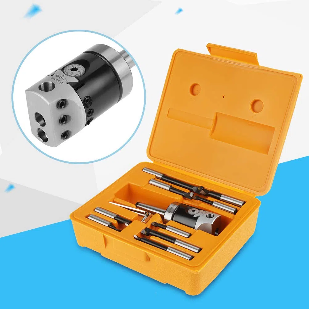 Denash Tête d'alésage, Ensemble de Barres d'alésage de tête d'alésage MT2-M10, Accessoires de fraiseuse avec Barres d'alésage 9 pièces 12mm durables pour la fraiseuse