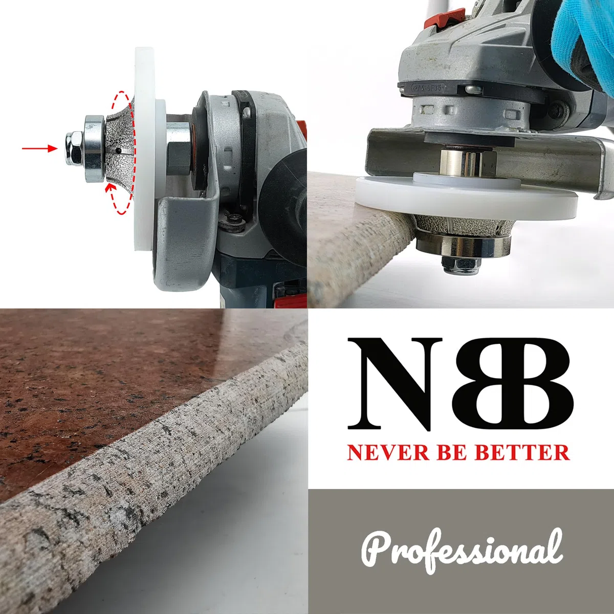 NBB Roue profilée diamantée, fraise foret toupie diamant, Roue de profil diamant, mèche pour profiler carreaux porcelaine céramique granit marbre pierre, pour meuleuse d'angle (Half-Bullnose B10)