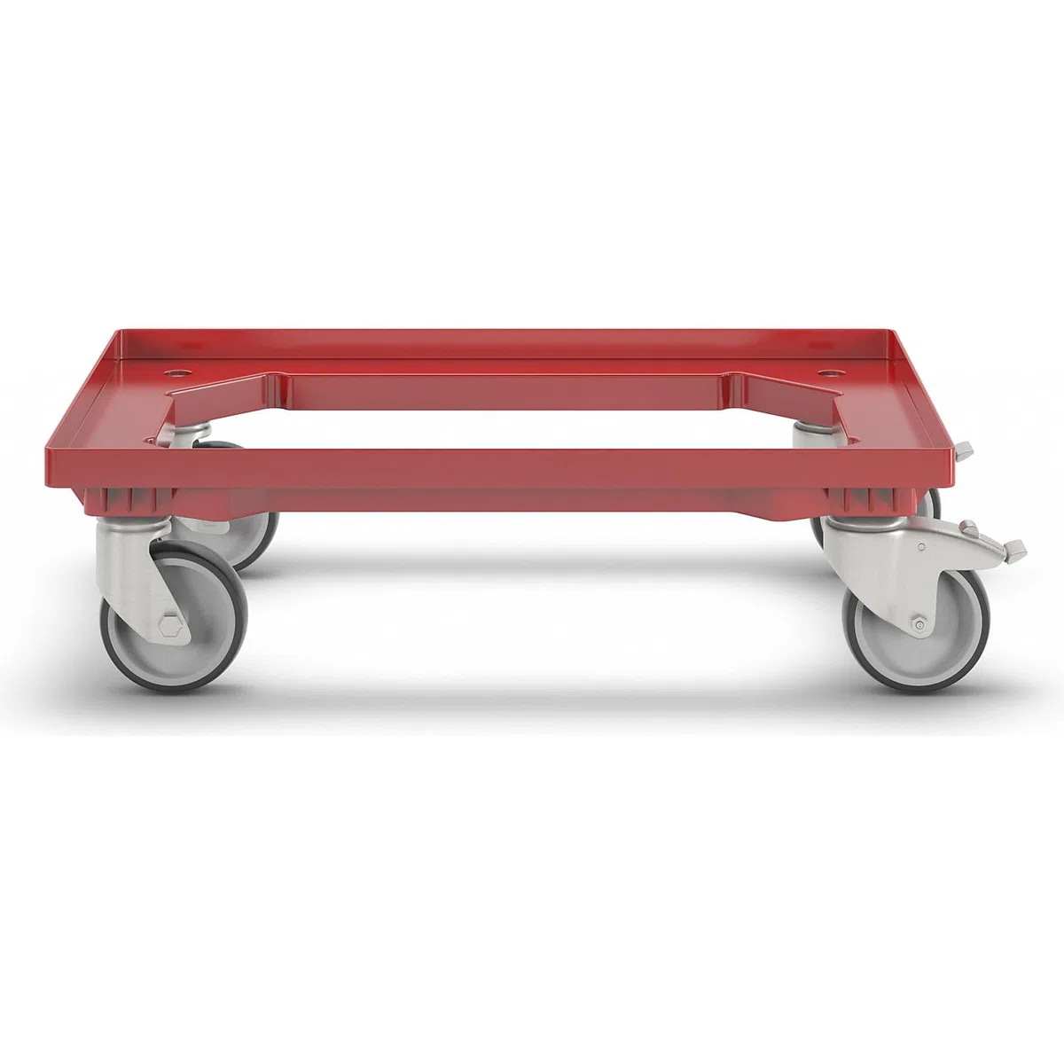 eurokraft | Plateau roulant professionnel | 600 x 400 mm | 4 roulettes pivotantes | dont 2 avec dispositif de blocage | rouge