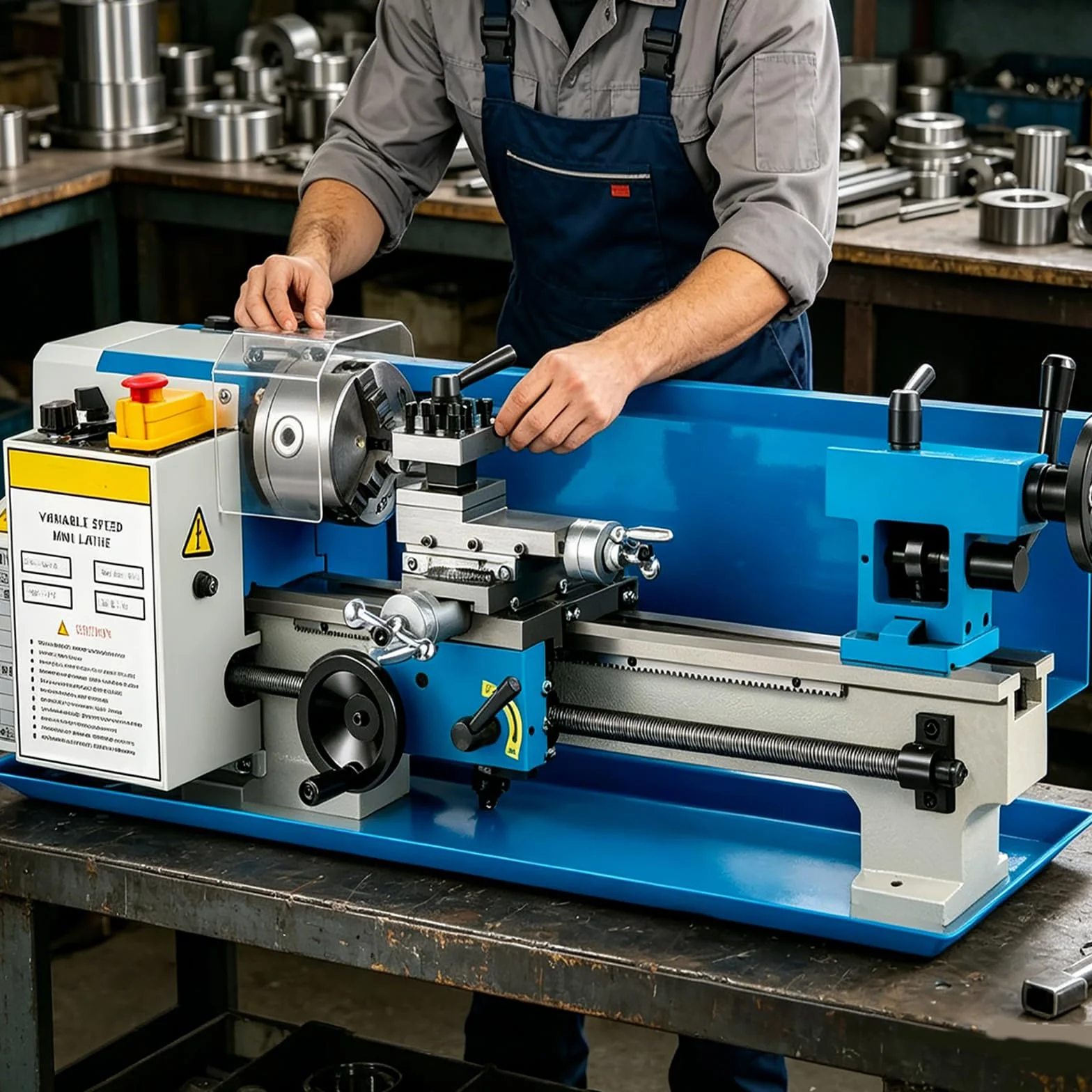 Tour à Métaux Haute Précision 18x36cm, Mini Tour en Métal, 50-2500tr/min à Vitesse Variable Pour Machines de Travail Des Métaux(18x36cm)