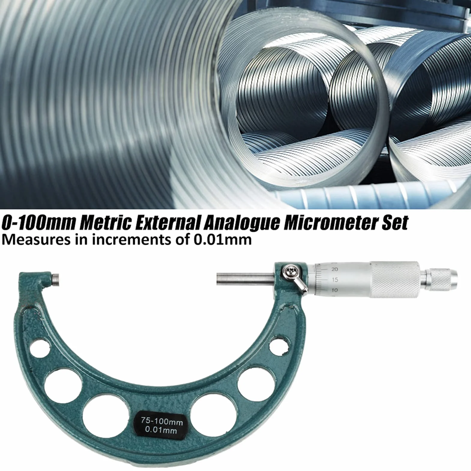 Micromètres Extérieurs Métriques 0-100mm, Jauge d'Épaisseur avec Étui, Mesure par Incréments de 0,01mm, 4 Pièces
