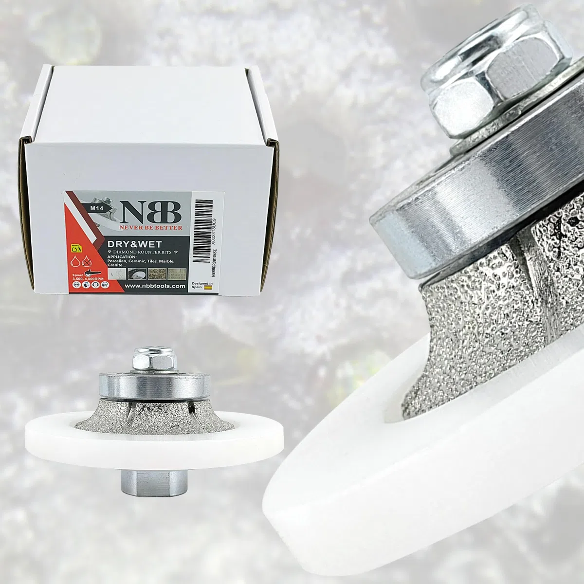 NBB Roue profilée diamantée, fraise foret toupie diamant, Roue de profil diamant, mèche pour profiler carreaux porcelaine céramique granit marbre pierre, pour meuleuse d'angle (Half-Bullnose B10)