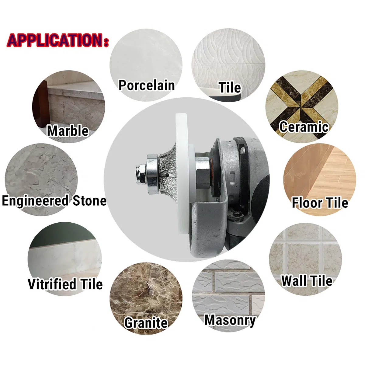 NBB Roue profilée diamantée, fraise foret toupie diamant, Roue de profil diamant, mèche pour profiler carreaux porcelaine céramique granit marbre pierre, pour meuleuse d'angle (Half-Bullnose B10)