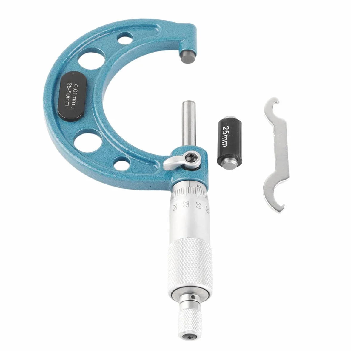 Micromètre extérieur 25-50 mm Micromètre Externe de Haute précision Outil de Mesure d'épaisseur en Acier Inoxydable Précision de 0,01 mm avec clé et boîte en Plastique