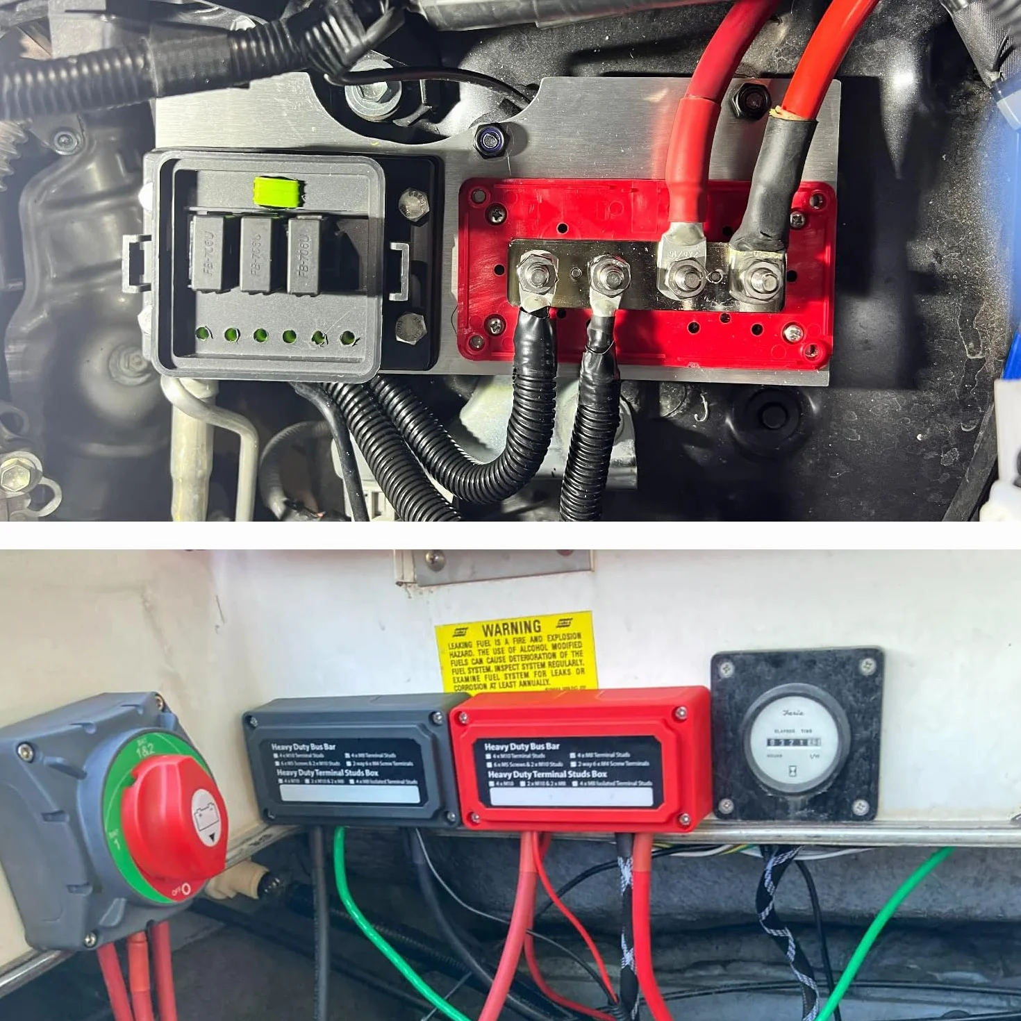 Busbar Bornier 12V-48V cc 300A Barre de bus Blocs de distribution Heavy Duty 4X M8 Borne Batterie Bus Bar pour Voiture/RV/Yachts/Bateau/Marine/Solaire, e noir et rouge 2 paquets