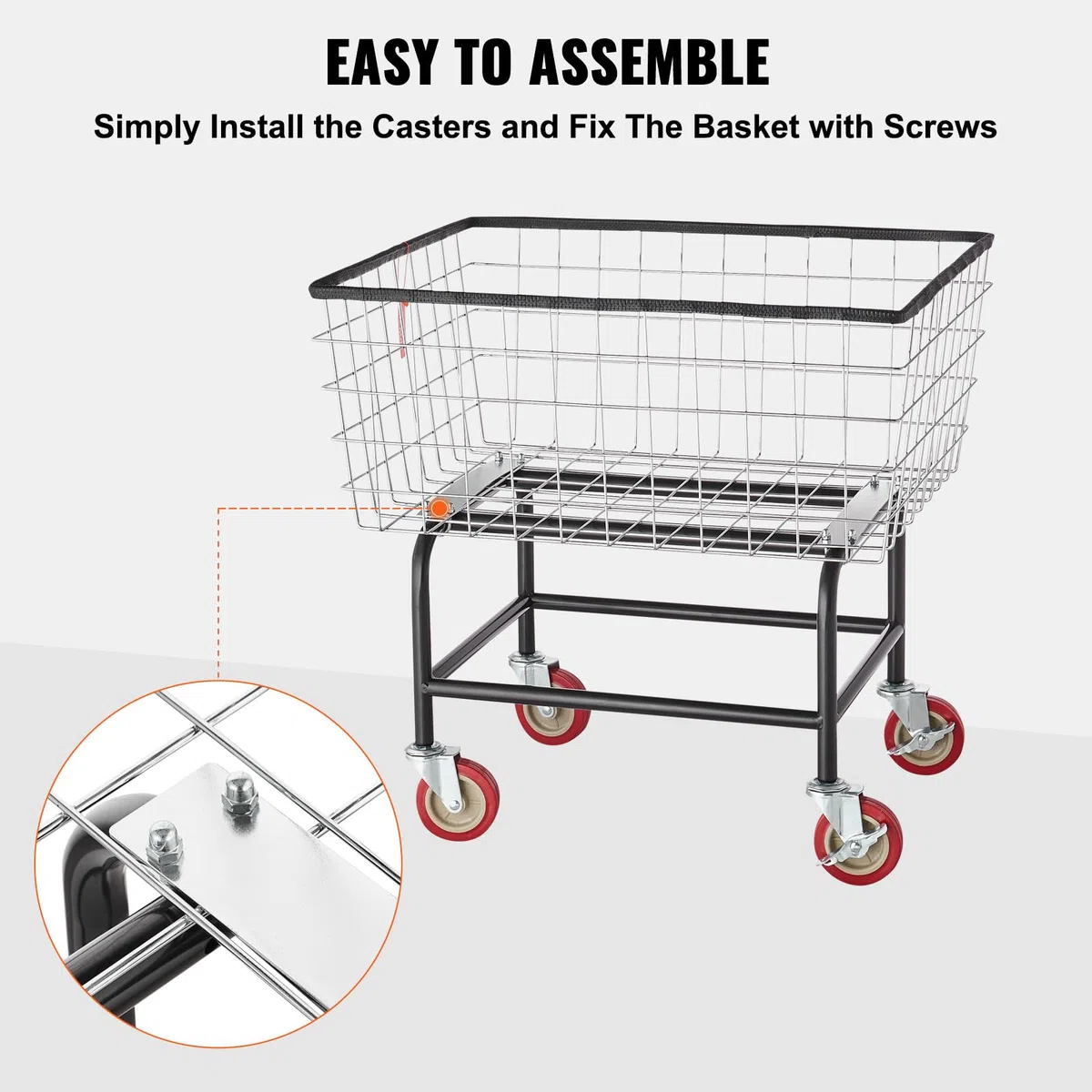 VEVOR Chariot à Linge en Fil Métallique Capacité de 100 L 68x55x67 cm, Panier à Linge Mobile avec Roulettes, Cadre en Acier Chromé, Déplacement en Douceur, pour Buanderie, Chambre, Salle de Bain