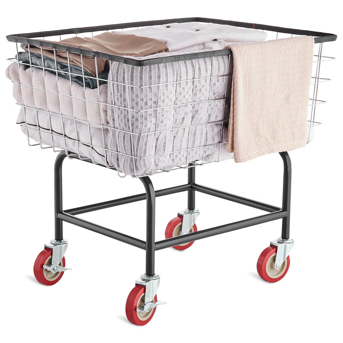 VEVOR Chariot à Linge en Fil Métallique Capacité de 100 L 68x55x67 cm, Panier à Linge Mobile avec Roulettes, Cadre en Acier Chromé, Déplacement en Douceur, pour Buanderie, Chambre, Salle de Bain