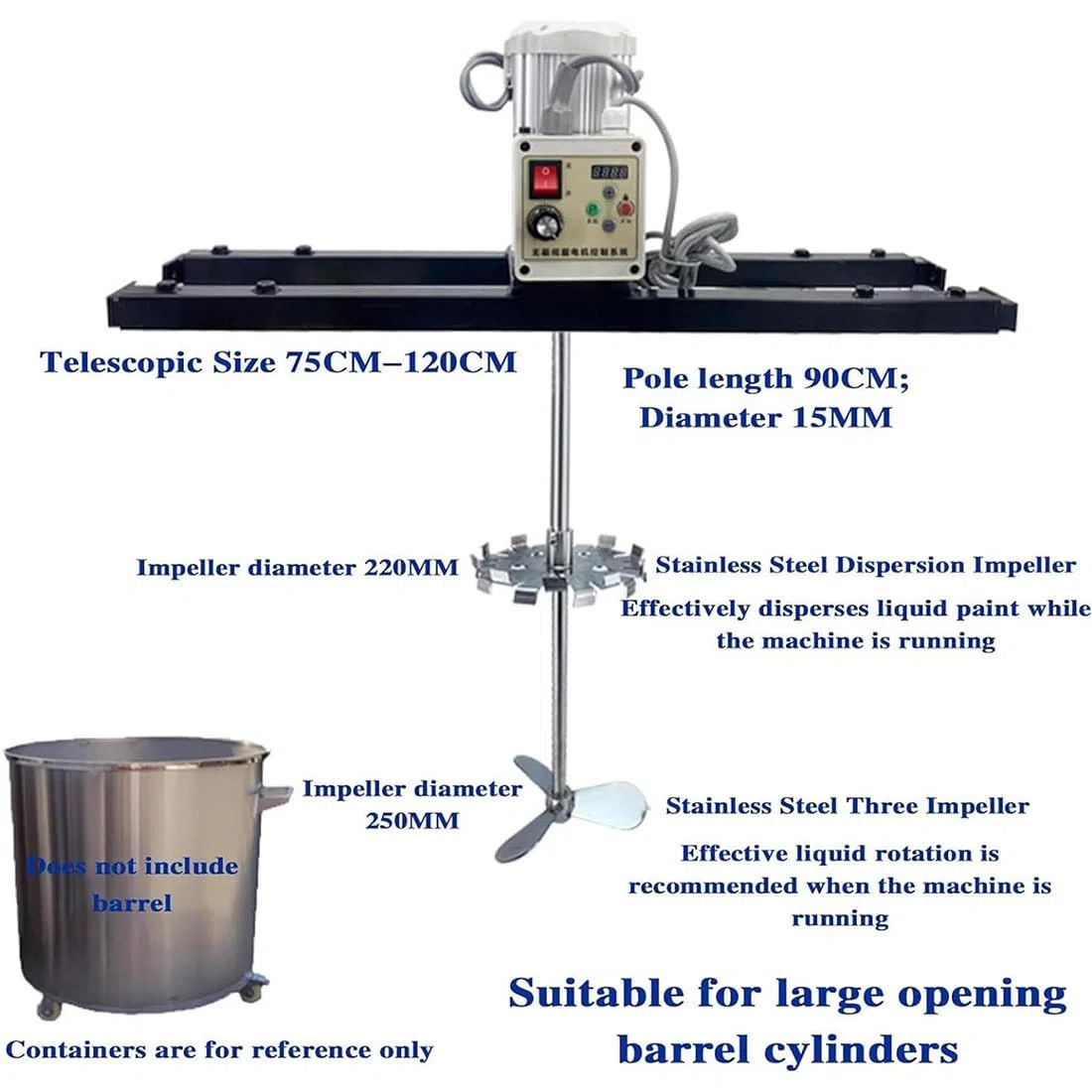 Agitateur électrique pour Réservoir IBC, Agitateur électrique IBC Agitato IBC 1000l, Vitesse : 0-2500 TR/Min, Hélice Pliante avec Support, Agitateur De Peinture,B