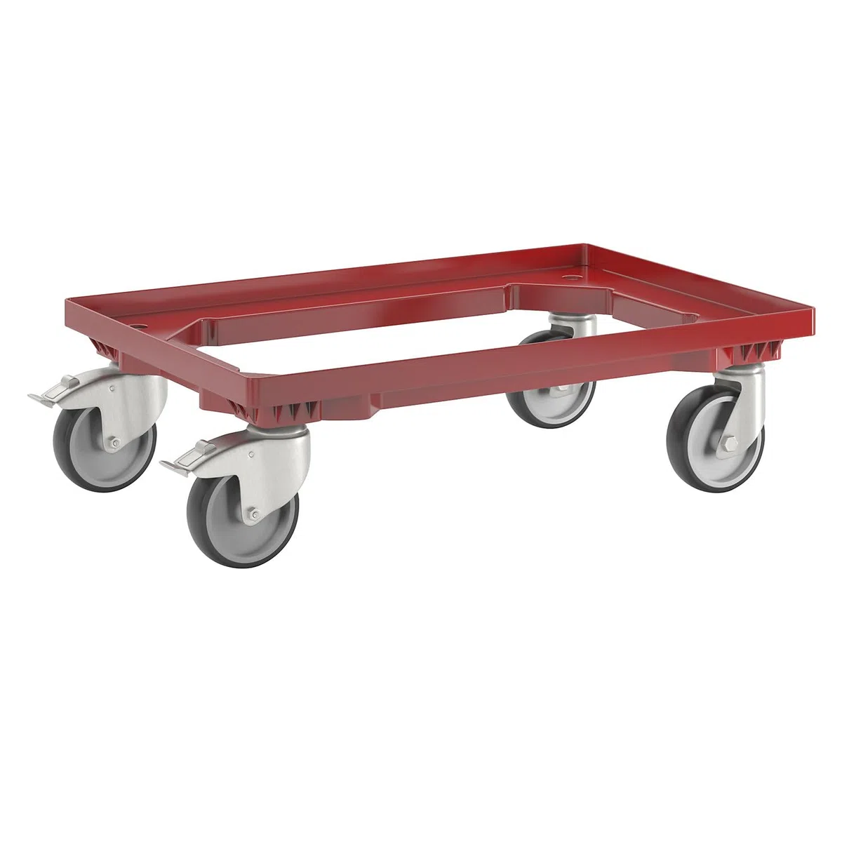 eurokraft | Plateau roulant professionnel | 600 x 400 mm | 4 roulettes pivotantes | dont 2 avec dispositif de blocage | rouge