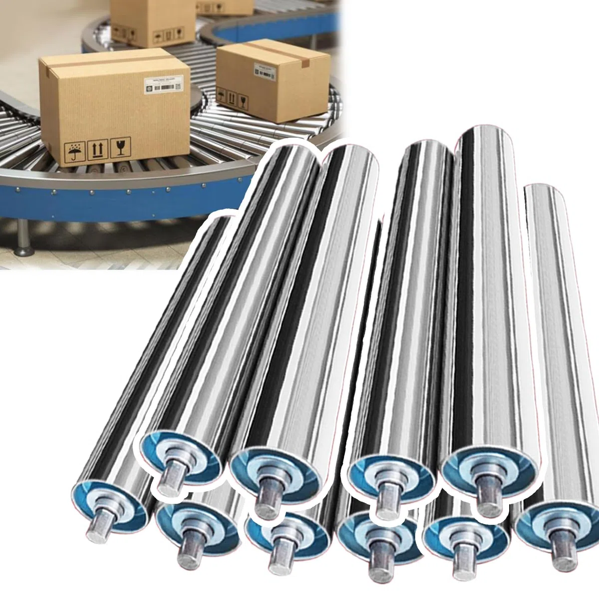 Lot de 10 rouleaux de convoyeur de rechange en acier inoxydable durables pour projets d'alimentation de scie à métaux (38 mm de diamètre)