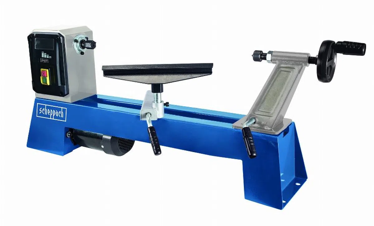 Scheppach Tour à Bois DM500T | 4 Vitesses | Puissance 400W | Pièces jusqu'à 500mm de Long/Ø 350mm | Entraînement Muni d'une Pointe au Pas M18 équipée de 4 ergots | Hauteur de Banc de 175 mm