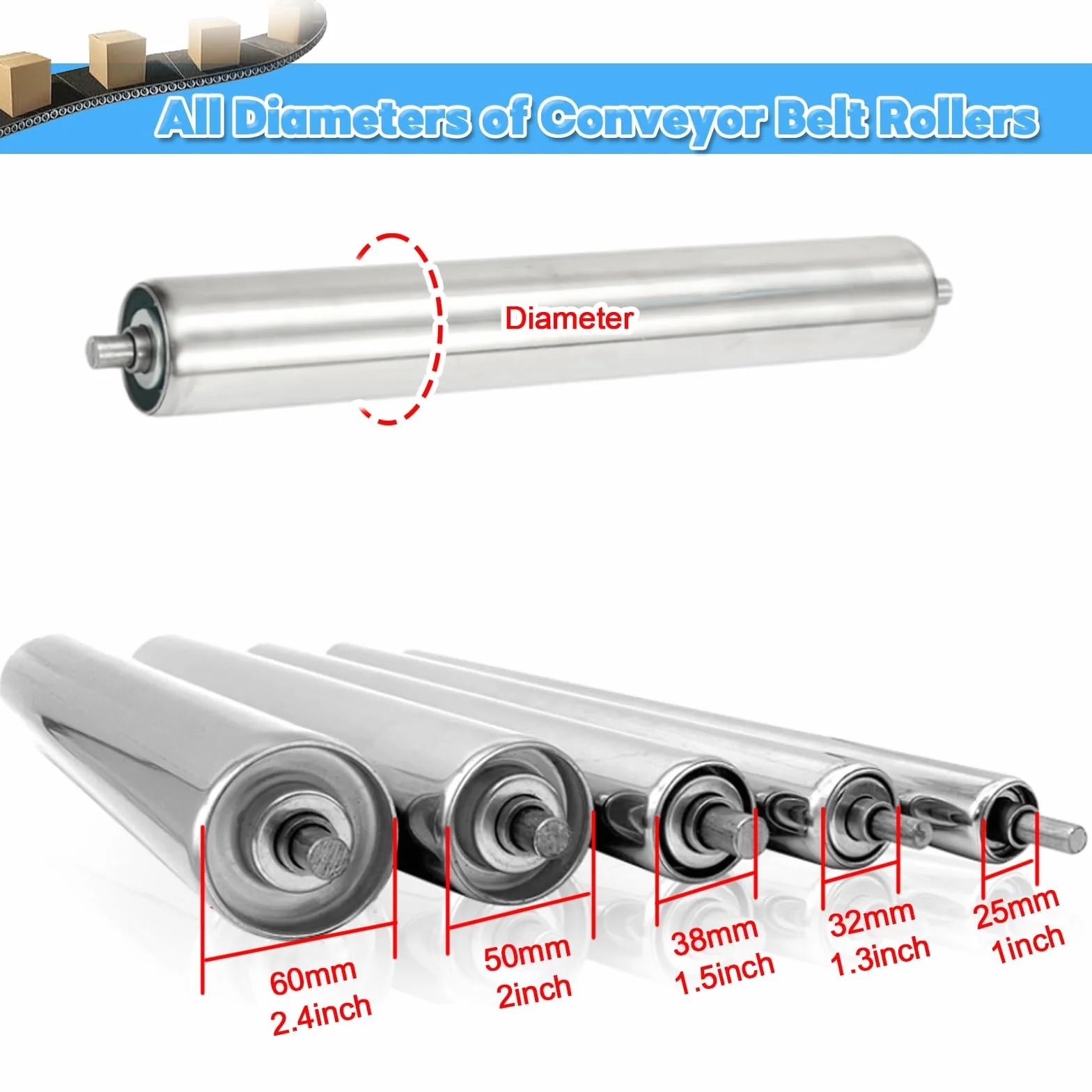 Lot de 10 rouleaux de convoyeur de rechange en acier inoxydable durables pour projets d'alimentation de scie à métaux (38 mm de diamètre)