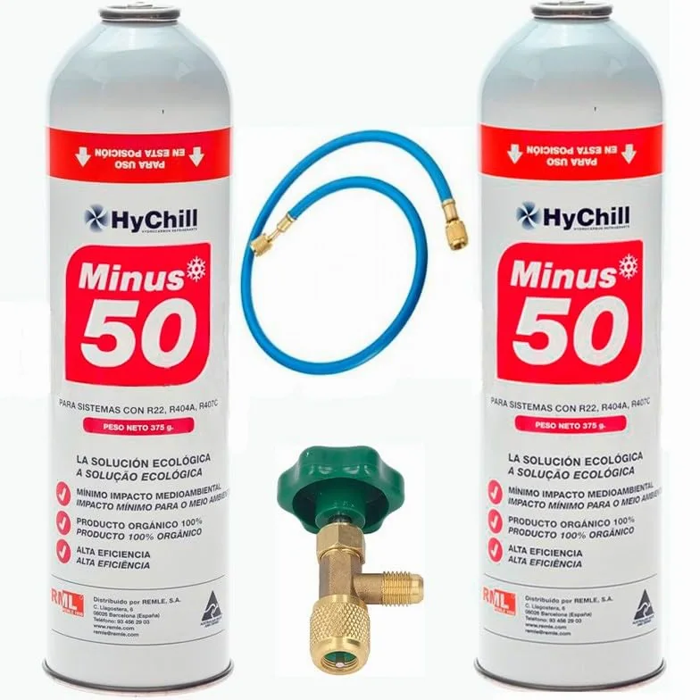 REPORSHOP - 2 bouteilles de gaz écologique Minus 50 375 g + valve + tuyau de remplacement R22 R404a R407C R502 Freeze Organico