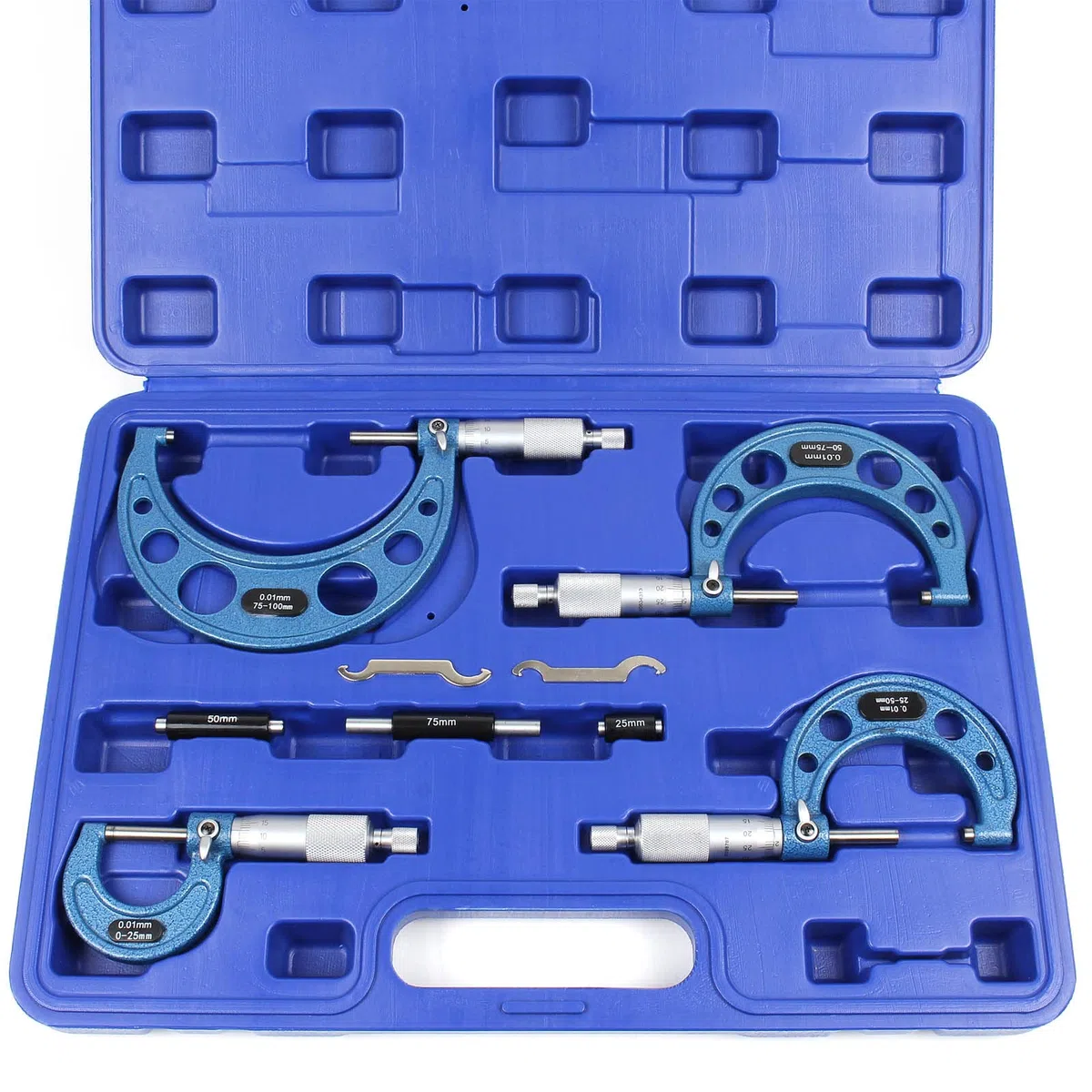 Coffret de micromètres Set 0-100mm 4 manomètres Précision de mesure 0,01mm Outil de mesurage