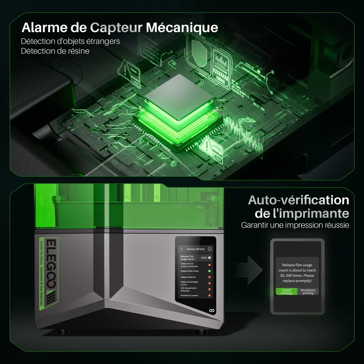 ELEGOO Saturn 4 12K MSLA Imprimante 3D de Résine, Nivellement Automatique, écran LCD Mono 10", Capteur Intelligent, COB et Lentille Collimatrice Fresnel, Taille d'impression 218,88mmx122,88mmx220mm