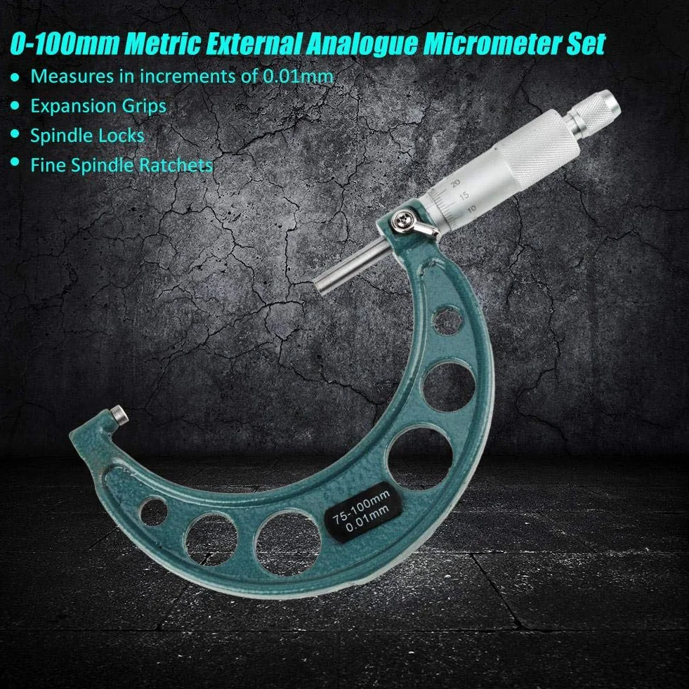 Micromètres Extérieurs Métriques 0-100mm, Jauge d'Épaisseur avec Étui, Mesure par Incréments de 0,01mm, 4 Pièces