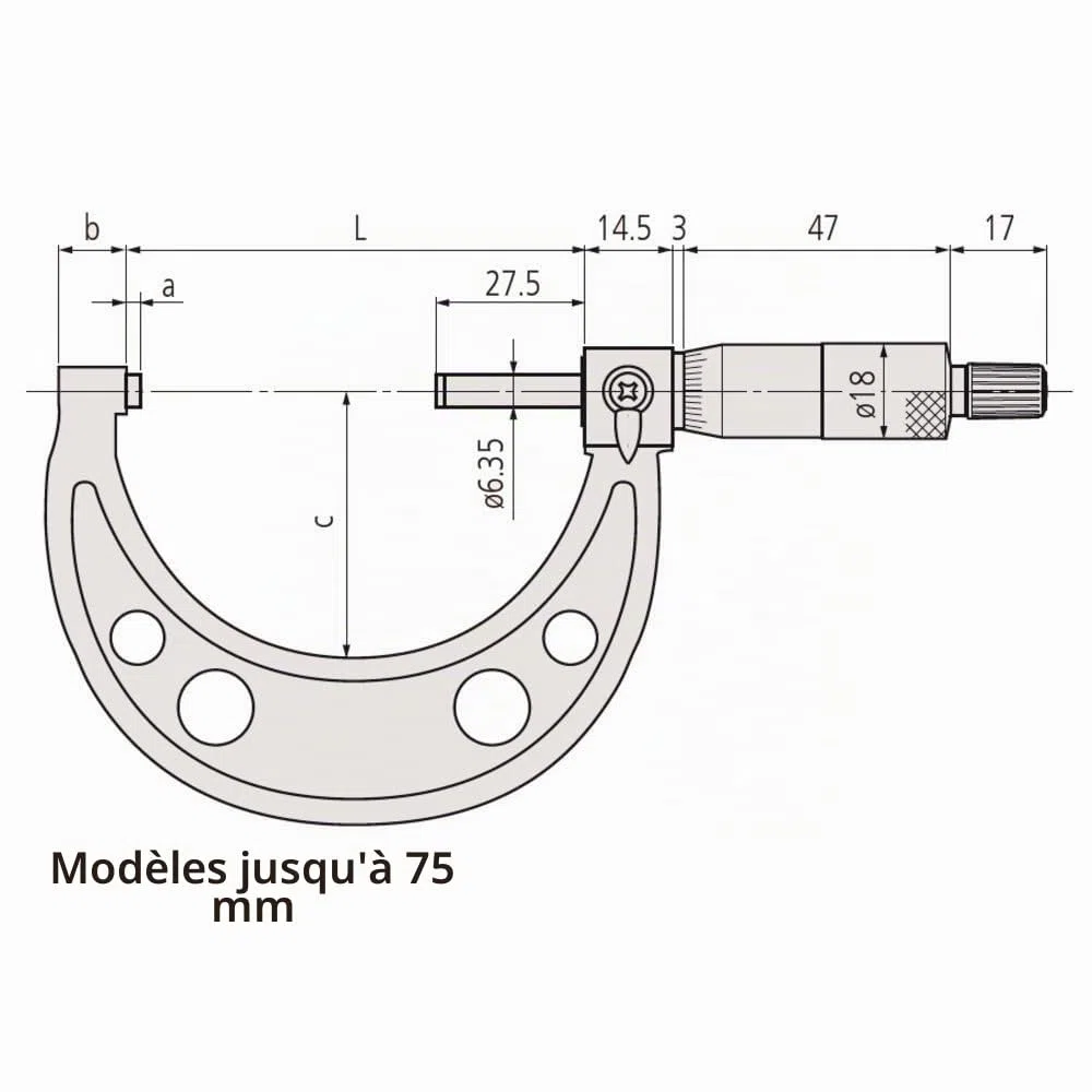 Mitutoyo MIT103-129 Micromètre avec graduation de 0,001 mm, plage de 0 mm-25 mm