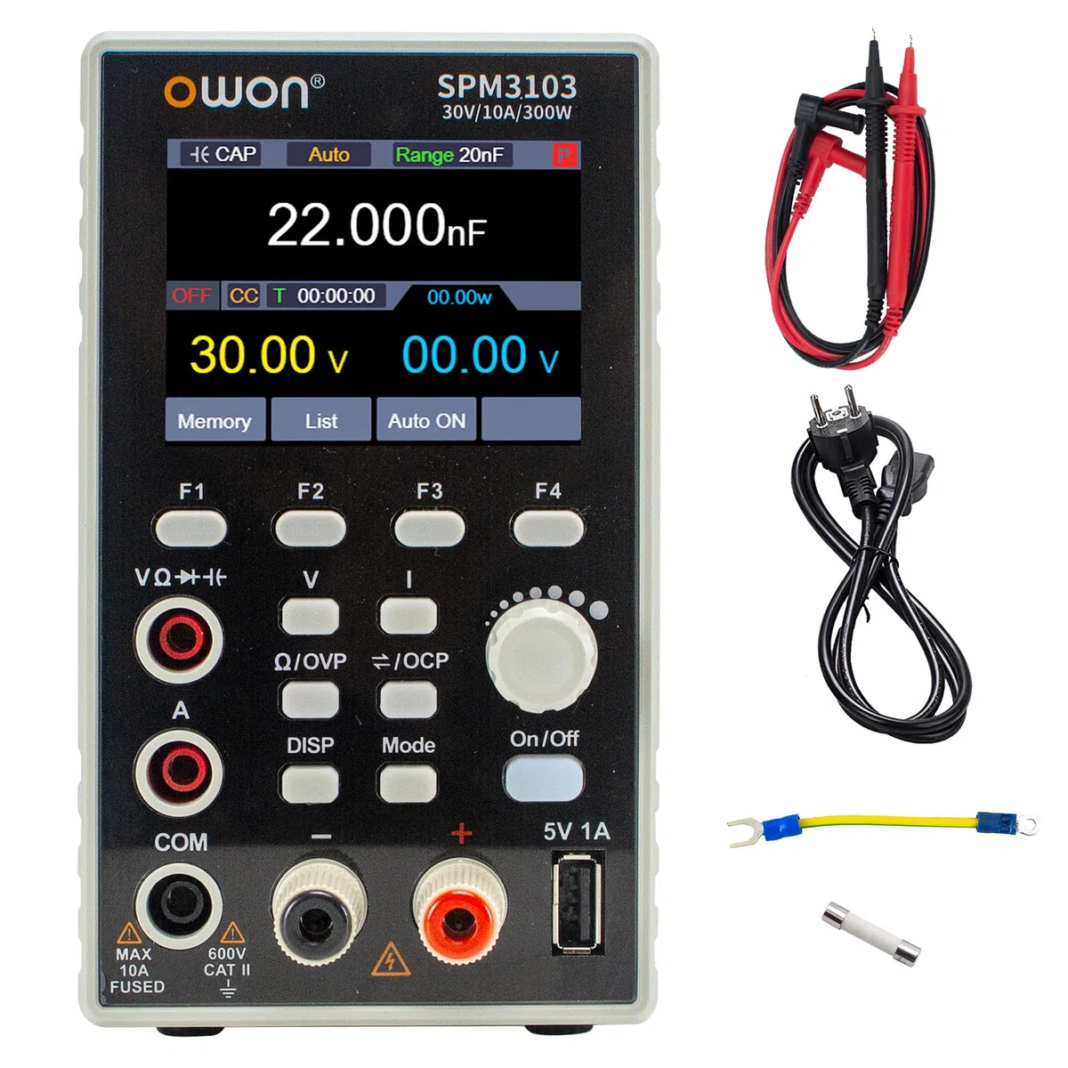OWON SPM3103 Alimentation Laboratoire 30V 10A 2 en 1 DC Bloc d'alimentation et Multimètre Réglable Alimentation de Laboratoire avec écran LCD de 2,8 Pouces, Multimètre de 4 1/2 Support USB et SCPI
