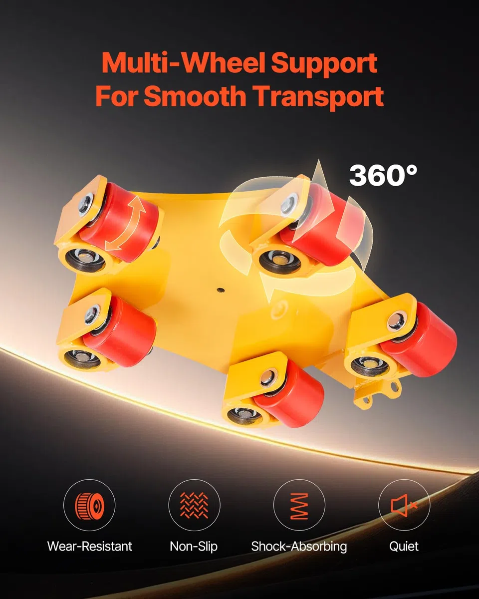 VEVOR Déménageur de Machines 3991,6 kg Chariot de Transport Charge Lourde avec Poignée, Disque 360°, 5 roulettes Pivotants, Transporteur Équipements Industriels en Acier Allié, pour Entrepôt Atelier