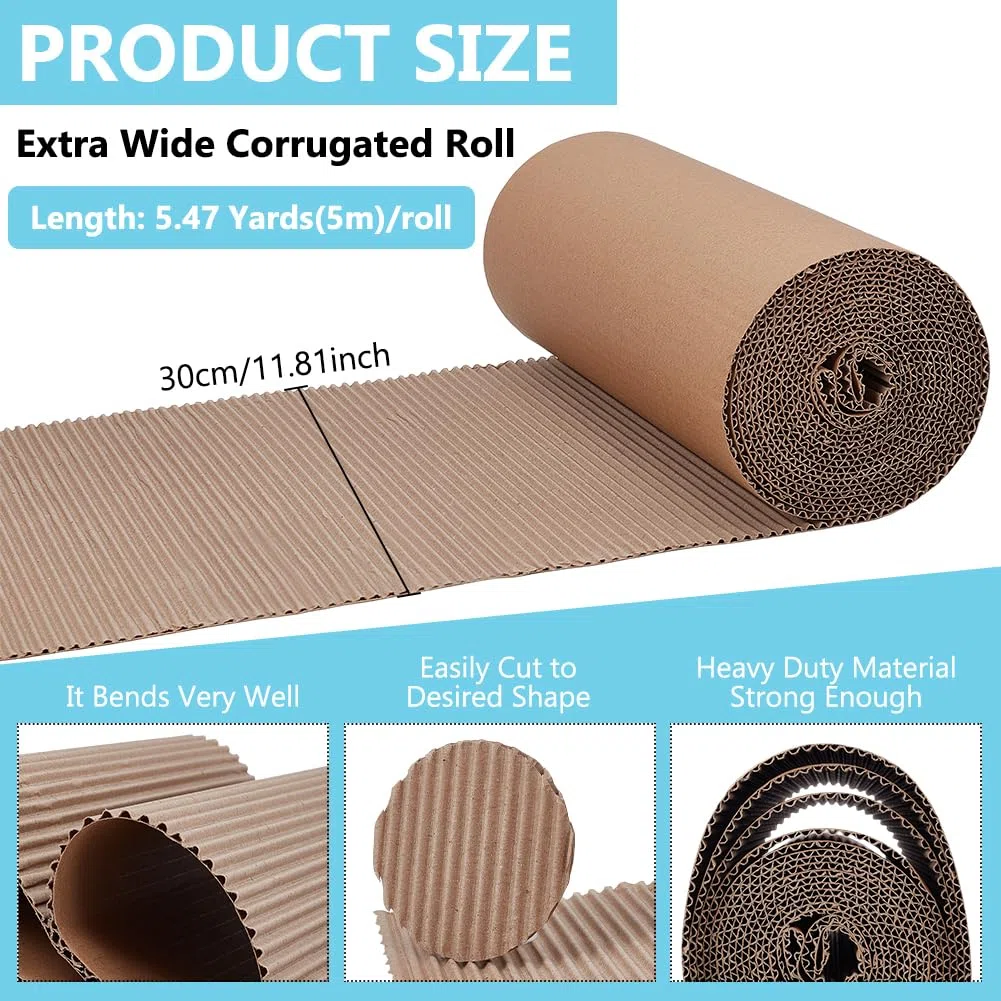 BENECREAT Rouleau de Carton Ondulé 5M Papier Ondulé Simple Face de 30cm de Large Feuille de Papier Cadeau Robuste pour Emballage de Cadeaux de Noël Stockage Expédition Bricolage (Camel)
