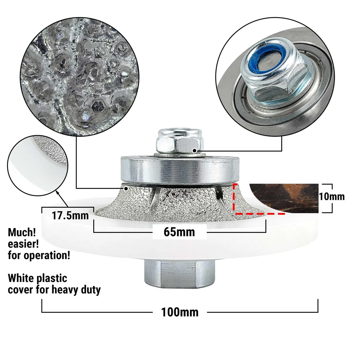 NBB Roue profilée diamantée, fraise foret toupie diamant, Roue de profil diamant, mèche pour profiler carreaux porcelaine céramique granit marbre pierre, pour meuleuse d'angle (Half-Bullnose B10)