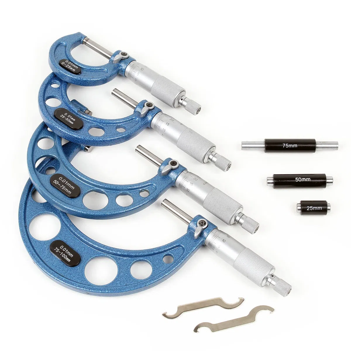 Coffret de micromètres Set 0-100mm 4 manomètres Précision de mesure 0,01mm Outil de mesurage