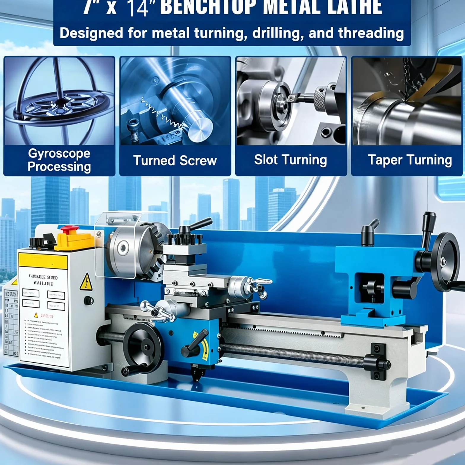 Tour à Métaux Haute Précision 18x36cm, Mini Tour en Métal, 50-2500tr/min à Vitesse Variable Pour Machines de Travail Des Métaux(18x36cm)